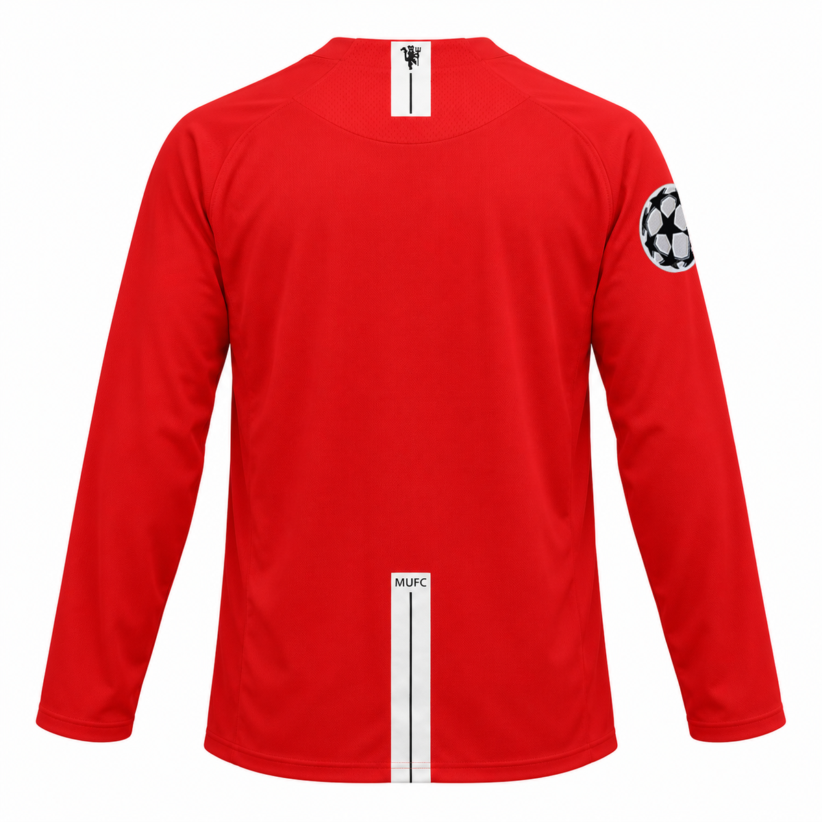 Camisa Manchester United 2007/08 manga longa Final da Champions com patchs - referência costas