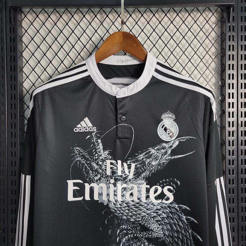 Camisa Retrô Real Madrid Manga Longa III Third 2014/15 Masculino Preto