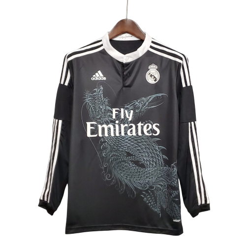 Camisa Retrô Real Madrid Manga Longa III Third 2014/15 Masculino Preto
