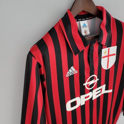 Camisa Manga Longa Retrô Torcedor Masculina Milan 1999