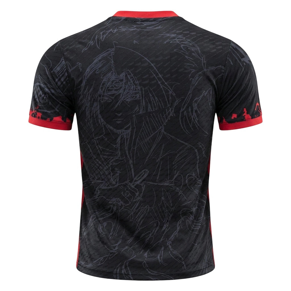 Camisa Japão X Itachi 25/26 Jogador Masculina - Preta e Vermelha — modelo de costas