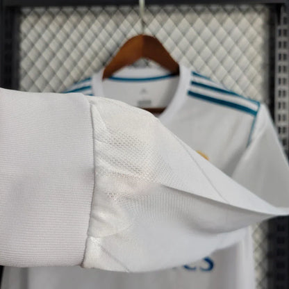 Camisa Retrô Real Madrid I Home 2017/18 Manga Longa Masculino Branco