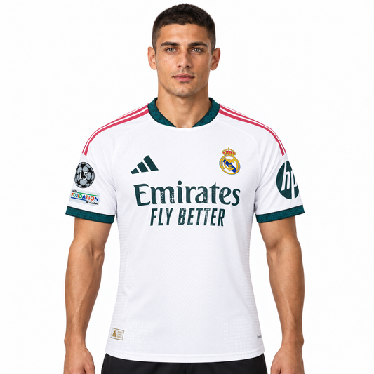 Camisa Real Madrid Home 2026/27 Jogador Masculina Com Patchs - Branca