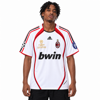 Camisa Milan Away 2006/07 Retrô Masculina Com Patchs - Branca
