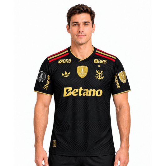 Camisa Flamengo Conceito 2026/27 Jogador Masculina - Preta Com Patrocinios e Patchs