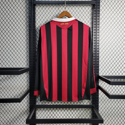Camisa Retrô Milan I 2009/10 Manga Longa Vermelho e Preto