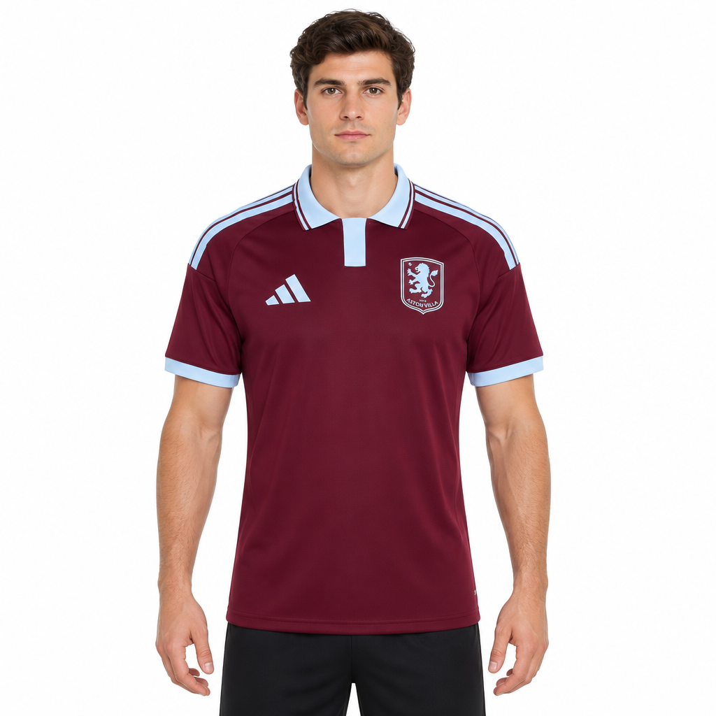 Camisa Aston Villa Home 26/27 Torcedor Masculina Vinho e Azul Claro - modelo frente