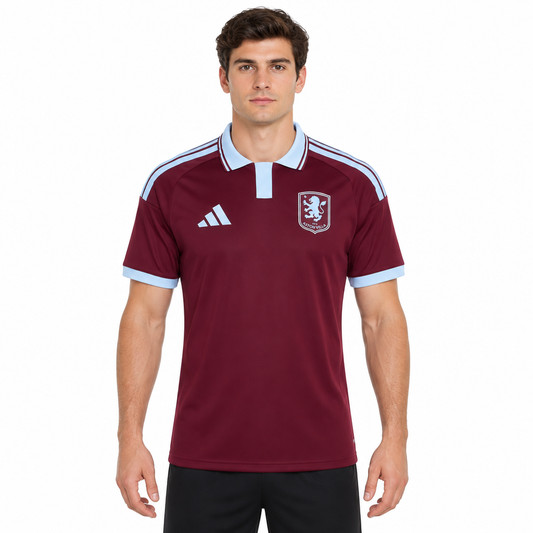 Camisa Aston Villa Home 26/27 Torcedor Masculina Vinho e Azul Claro - modelo frente
