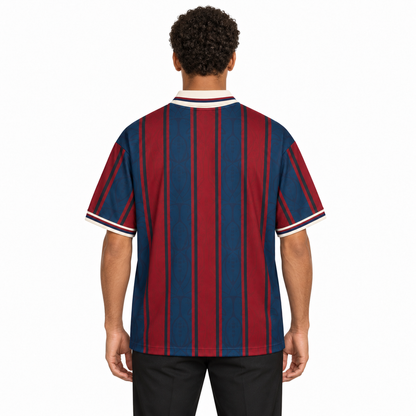 Camisa Barcelona Especial 125 Anos Retrô Masculina Polo - Azul e Grená — modelo de costas
