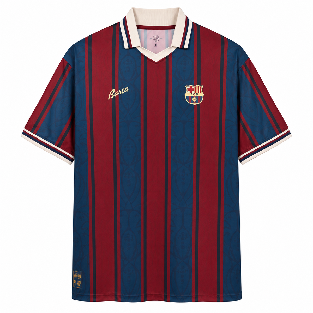 Camisa Barcelona Especial 125 Anos Retrô Masculina Polo - Azul e Grená — camisa de frente