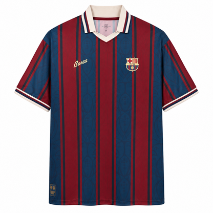 Camisa Barcelona Especial 125 Anos Retrô Masculina Polo - Azul e Grená — camisa de frente
