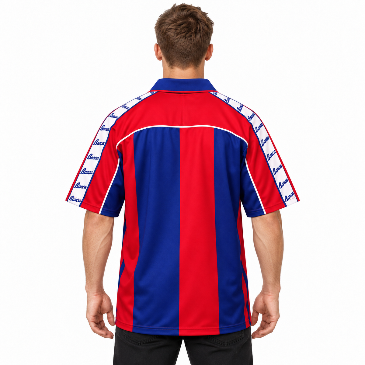 Camisa Barcelona Home 1992/95 Retrô Masculina - Azul e Vermelha — modelo de costas