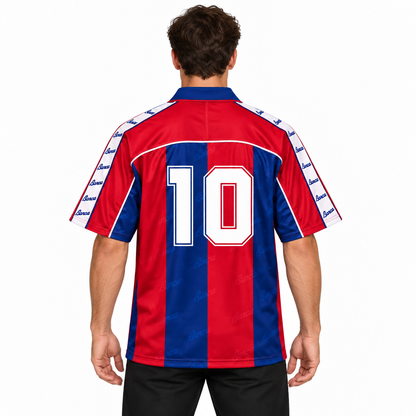 Camisa Barcelona Home 1992/95 Retrô Masculina Camisa 10 - Azul e Vermelha — modelo de costas