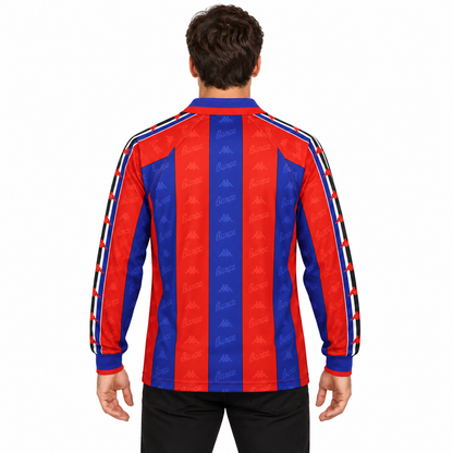 Camisa Barcelona Home 1995/97 Retrô Masculina Manga Longa - Azul e Vermelha — modelo de costas