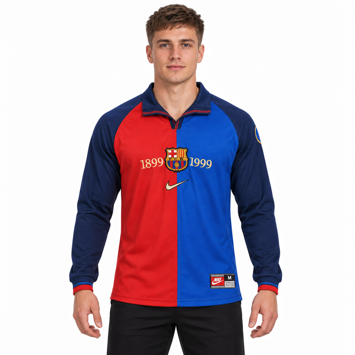Camisa Barcelona Home 1999/00 Retrô Masculina Manga Longa - Imagem 1