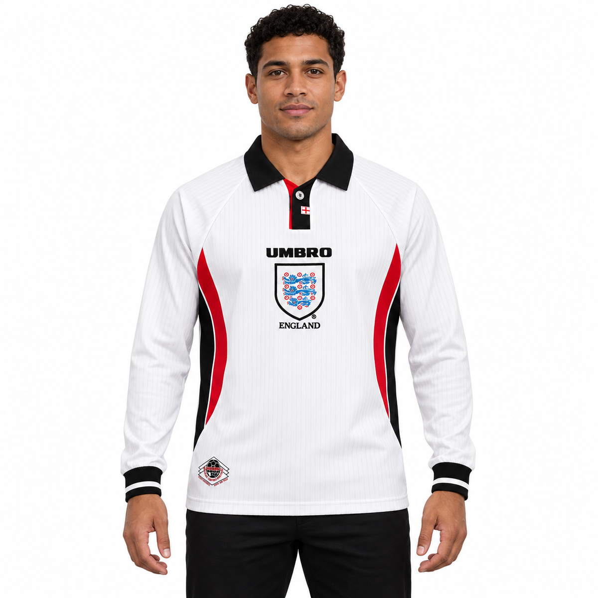 Camisa Inglaterra Home 1998 Retrô Masculina Manga Longa - Imagem 1
