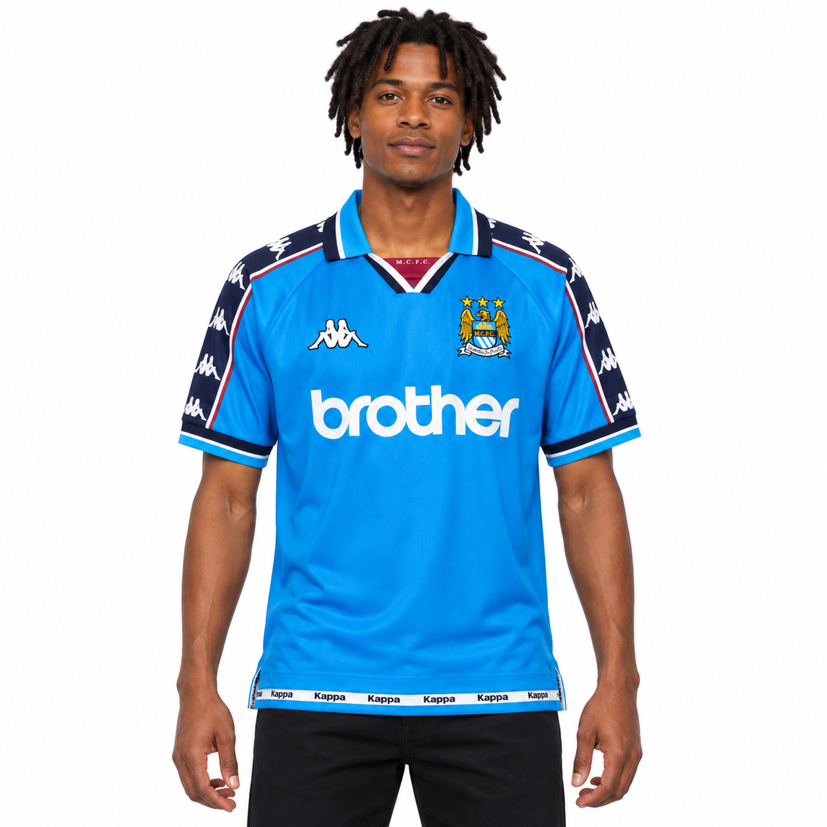 Camisa Manchester City Home 1997/98 Retrô Masculina - Azul — modelo de frente