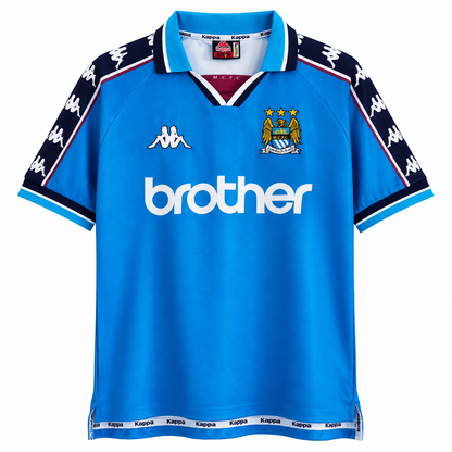 Camisa Manchester City Home 1997/98 Retrô Masculina - Azul — camisa de frente