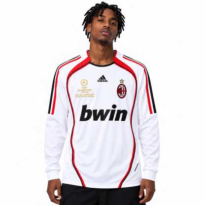 Camisa Milan Away 2006/07 Retrô Masculina Final da Champions Manga Longa - Branca