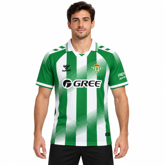 Camisa Real Betis Home 26/27 Torcedor Masculina - Verde e Branca — modelo de frente