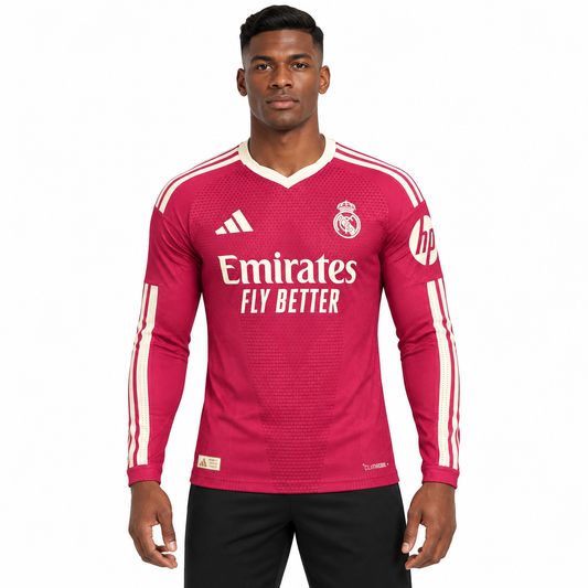 Camisa Real Madrid Third 26/27 Jogador Masculina Manga Longa - Rosa — modelo de frente