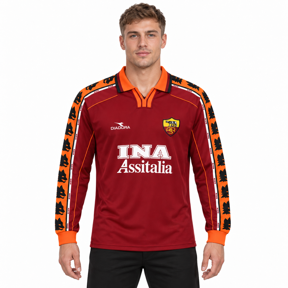 Camisa Roma Home 1998/99 Retrô Masculina Manga Longa - Imagem 1