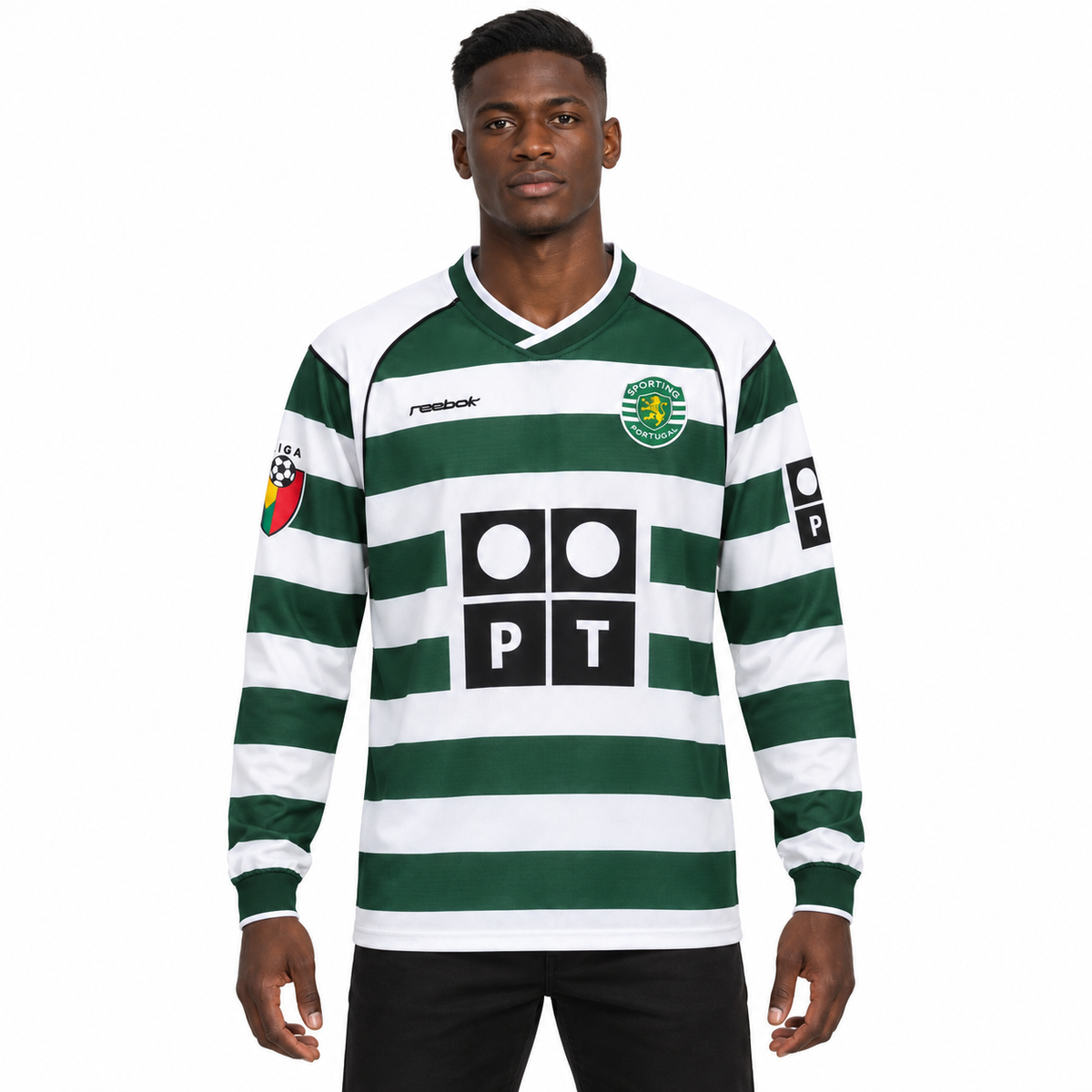 Camisa Sporting Home 2001/03 Retrô Masculina Manga Longa - Imagem 1