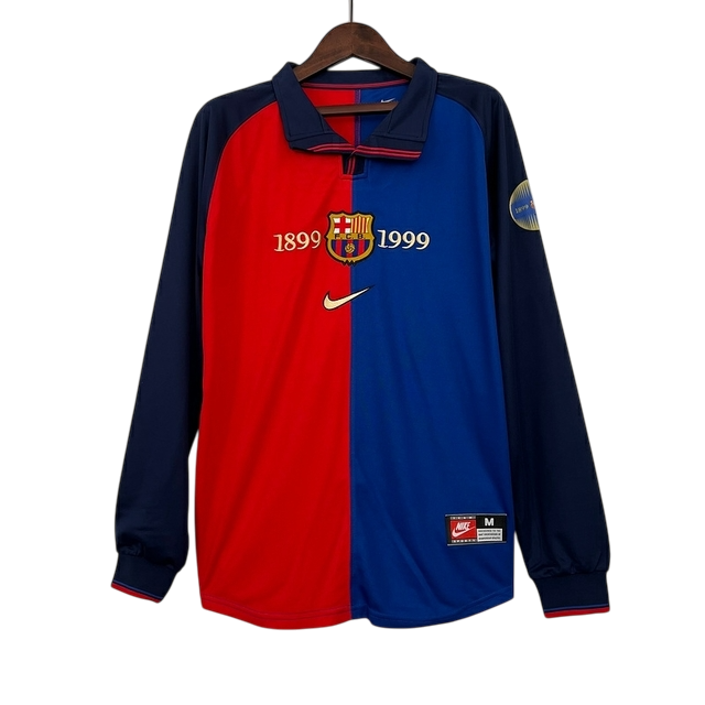 Camisa Manga Longa Retrô Torcedor Masculina Barcelona 1998