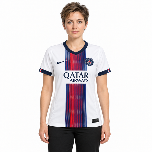 Camisa PSG Away 26/27 Feminina Babylook — modelo de frente