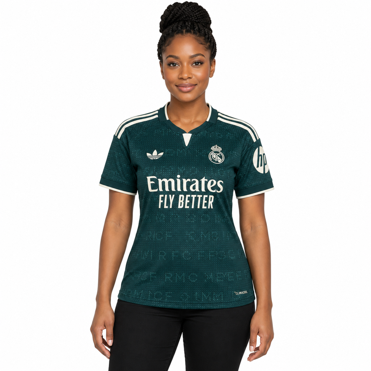 Camisa Real Madrid Away 26/27 Feminina Babylook - Verde — modelo de frente