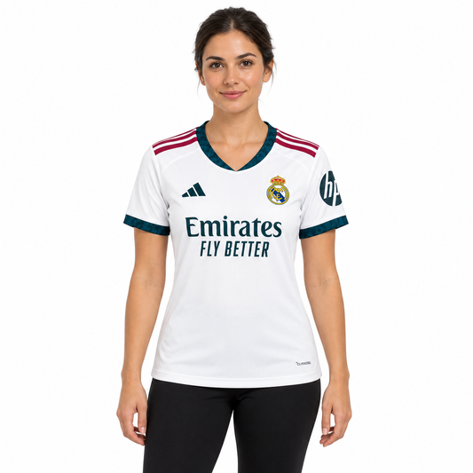 Camisa Real Madrid Home 26/27 Feminina Babylook — modelo de frente