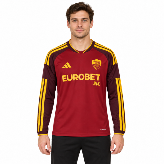 Camisa Roma Home 26/27 Torcedor Masculina Manga Longa — modelo de frente
