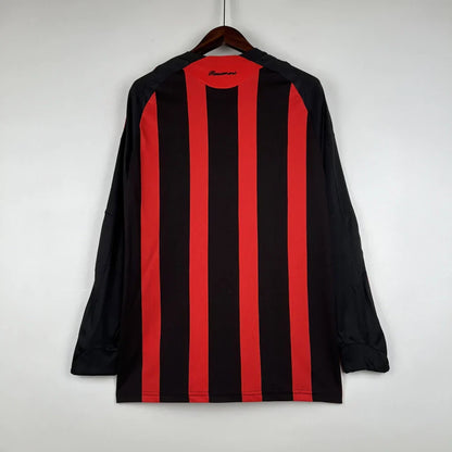 Camisa Retrô Milan I Home 2008/09 Manga Longa Vermelho e Preto
