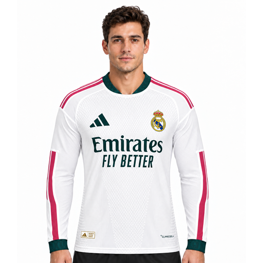 Camisa Real Madrid Home 2026/27 Jogador Masculina Manga Longa - Branca